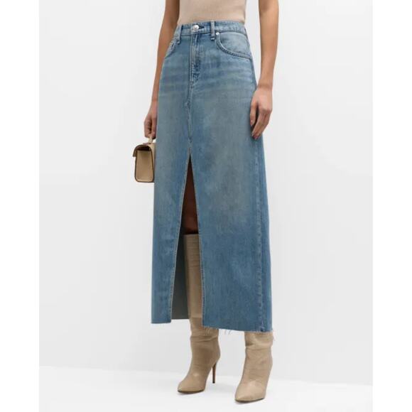 rag & bone Avery Featherweight Denim Maxi Skirt in Beverlys Raw Hem size 29 - Picture 9 of 16